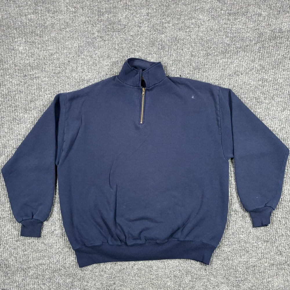 Vintage Jerzees Super Sweats 2XL Navy Blue Quarter Zip Sweatshirt USA Style
